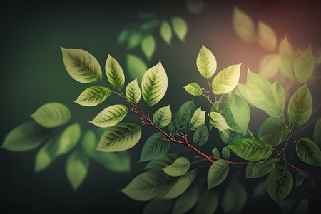 Beautiful green leaves with a background that is blurry and text space. Seasonal springの素材