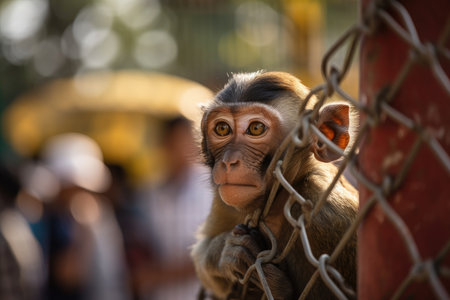 Behind the bench, the monkey hides. Generative AIの素材