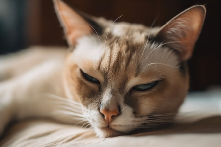 At home, adorable cats are cosleeping and being petted. Generative AIの素材