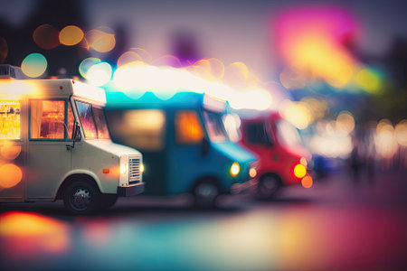 Abstract blurred background of food trucksの素材