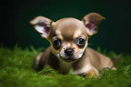 Chihuahua puppy on a green backdropの素材