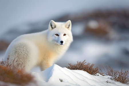 Arctic fox (Vulpes Lagopus) in the tundra in the winter. Arctic fox, whiteの素材