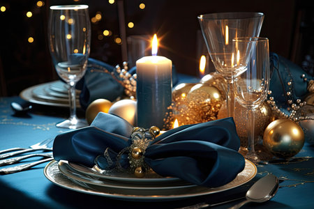 Christmas table settings with holiday accents (with easy removable sample text)の素材