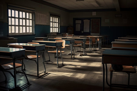 Classroom, school, desksの素材