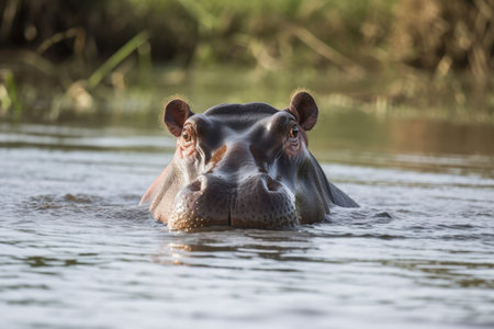 East African Hippopotamus in its natural environment. Generative AIの素材