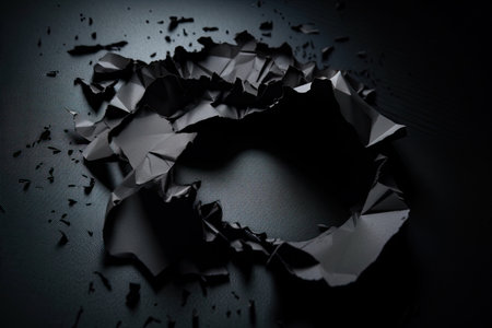 Black paper with a torn hole in itの素材