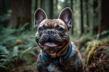 French bulldog smiling at you in a cute blue colorの素材