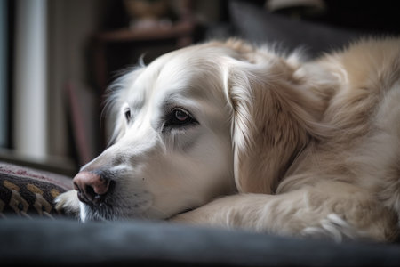 English Cream Golden Retriever enjoying some down time at home. Generative AIの素材
