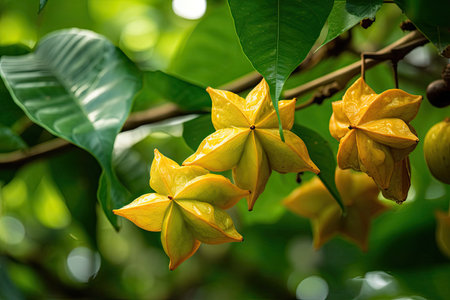 Fresh ripe star fruit in orchardの素材