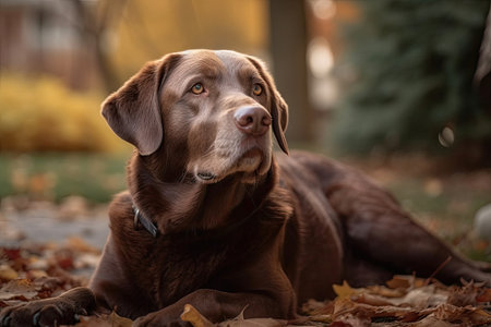 Cute brown labrador lounging in the backyard. Generative AIの素材