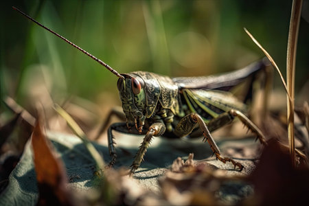On a blade of grass, a dark bush cricket (Pholidoptera griseoaptera)の素材