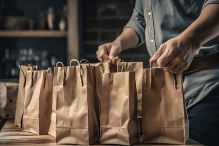 Man holding biodegradable disposable bagsの素材