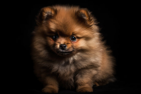 Puppy Pomeranian on a dark backgroundの素材
