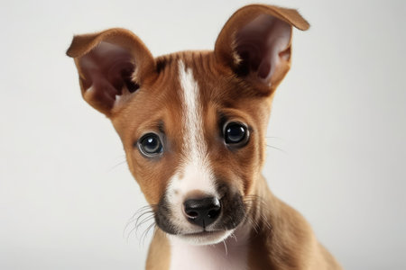 One month old Basenji puppy dog on white backgroundの素材