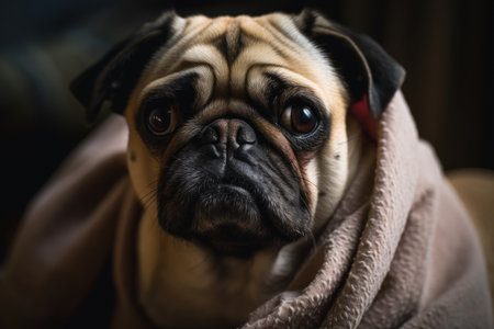 Pug in a blanket, sadの素材