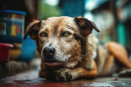 Street Dog Dozing Off in Asian Fashionの素材