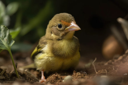 a baby greenfinch eating itselfの素材
