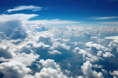 The background of the abstract air panorama is composed of a blue sky and white cloudsの素材