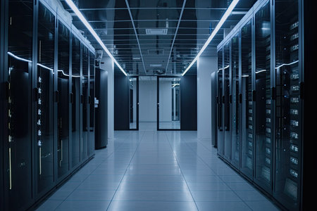 data center with server racks in the roomの素材