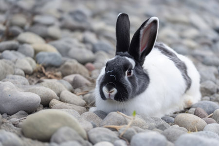 White and black rabbit In the party, remain composedの素材