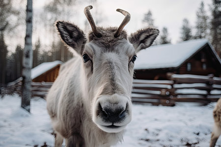 Wintertime reindeer farm in Finlandの素材