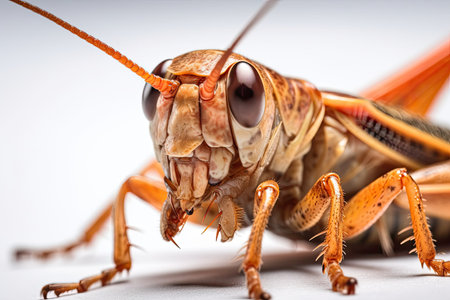 a closeup of a cricket on a white background. Generative AIの素材
