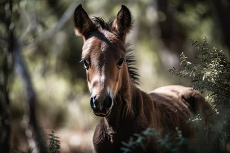 Curiosity driven foal discovering the worldの素材