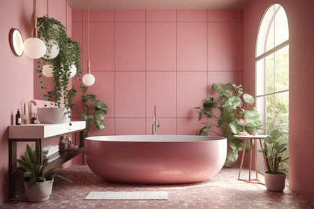 bathtub in a pink bathroom,の素材