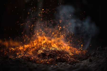 sparks from bonfire over dark night environment, shallow focusの素材