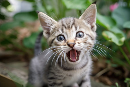 kitten with an open mouth and green eyesの素材
