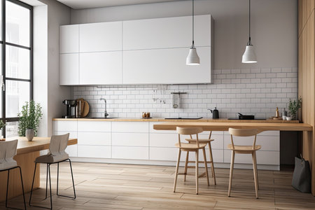 interior wall mockup of a contemporary light kitchen,の素材