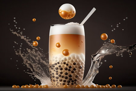 milk bubble tea with honey and tapioca pearlsの素材