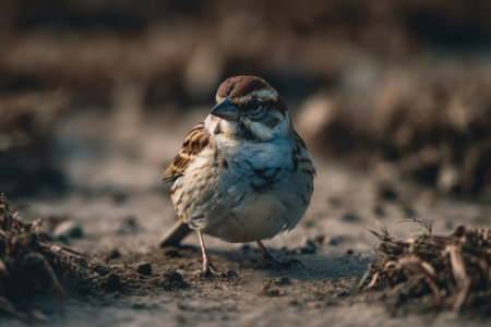 Warking sparrow on the groundの素材