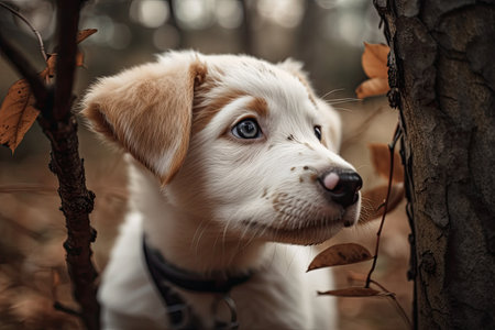 a puppy wants to consume a tree limbの素材