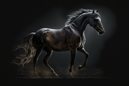 silhouette of an Arab horse on a dark backgroundの素材