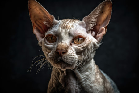 Domestic cat Devon Rex, adult portrait. Generative AIの素材