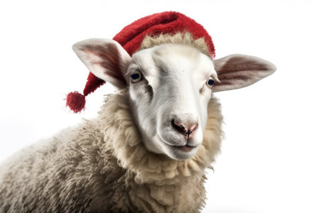 sheep wearing a holiday hat. isolated animal on a white backgroundの素材
