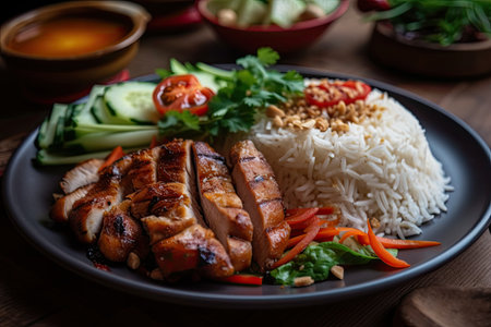 Thai food includes grilled chicken and papaya saladの素材