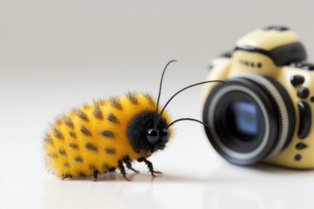 taking pictures of beetle larvae against a white backgroundの素材