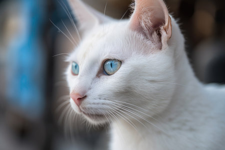 cat with blue eyes in street photo of a kitten. Generative AIの素材