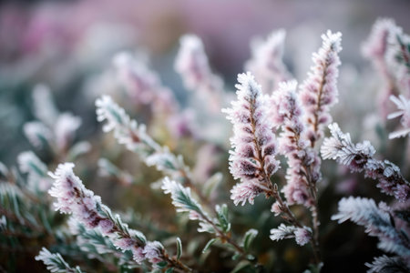 Frosted flowers, Heather. Natural, bright cyan backgroundの素材