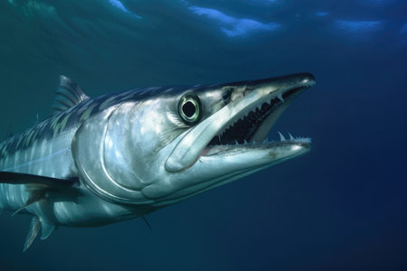 Photograph of a Great Barracuda engaged in open water huntingの素材
