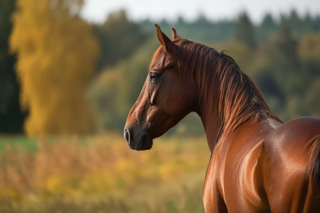a picture of a bay horse facing the rear. Generative AIの素材