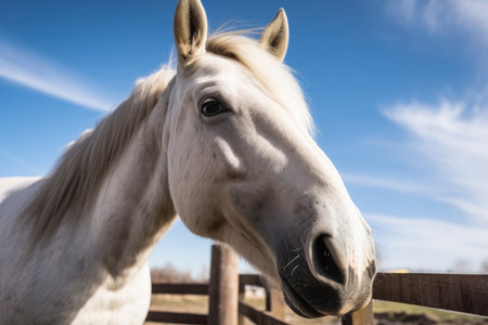 A cute horse on a farm is shown up close. Generative AIの素材