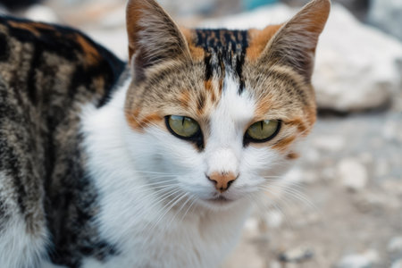 A close up portrait of a spotted catの素材