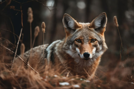 A coyote on the hunt for foodの素材