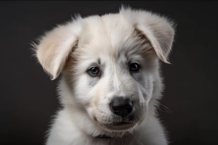 Alabai, a white puppy on a gray background, at the studioの素材