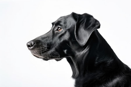 A black dog with a side profile on a white backdrop. Generative AIの素材