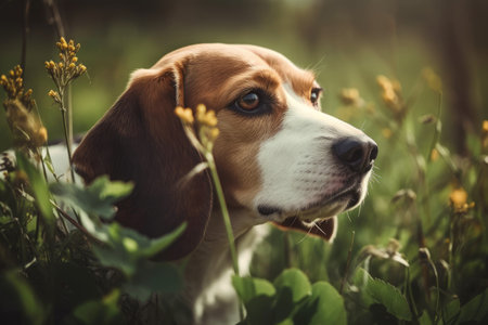 Beagle Dog Sniffing Grassの素材