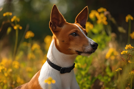 Basenji dog in summer gardenの素材
